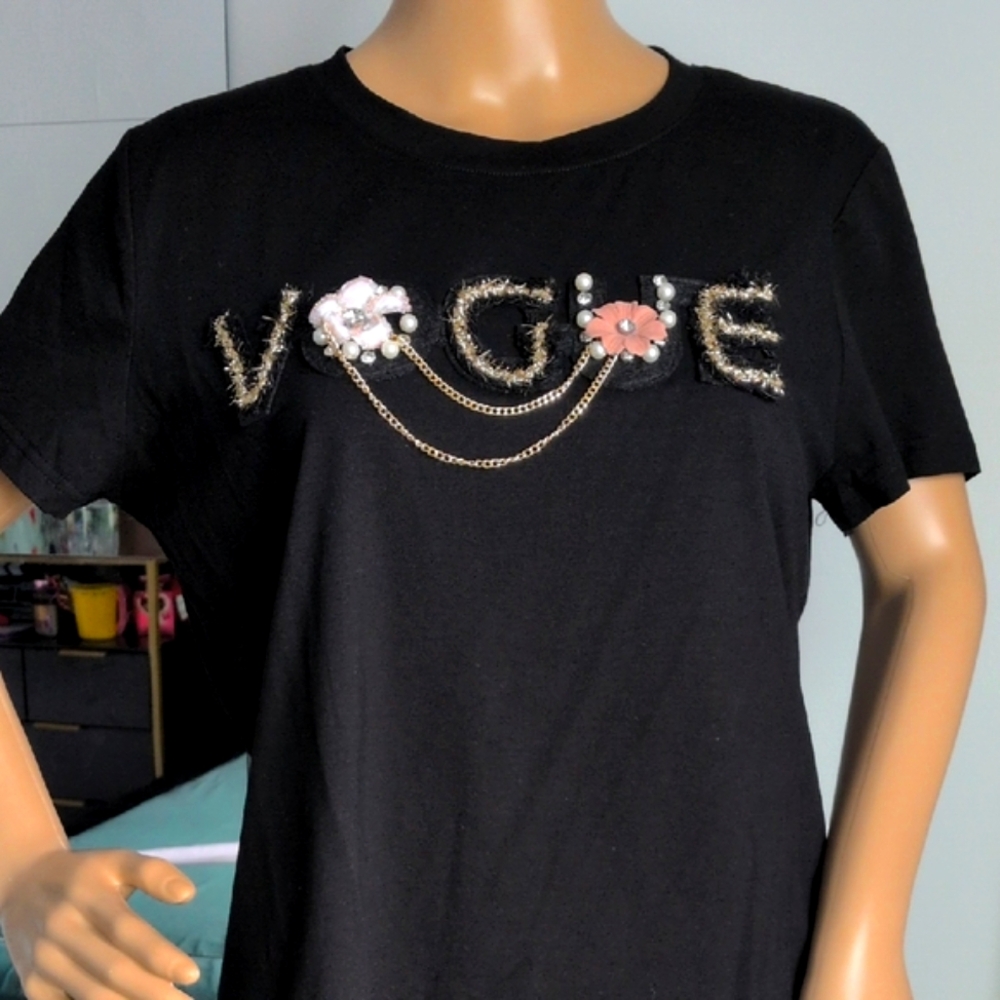 VOGUE in a Chic Black Embellished Tee-Size: Large,W/Tags-Not Your Average Tee